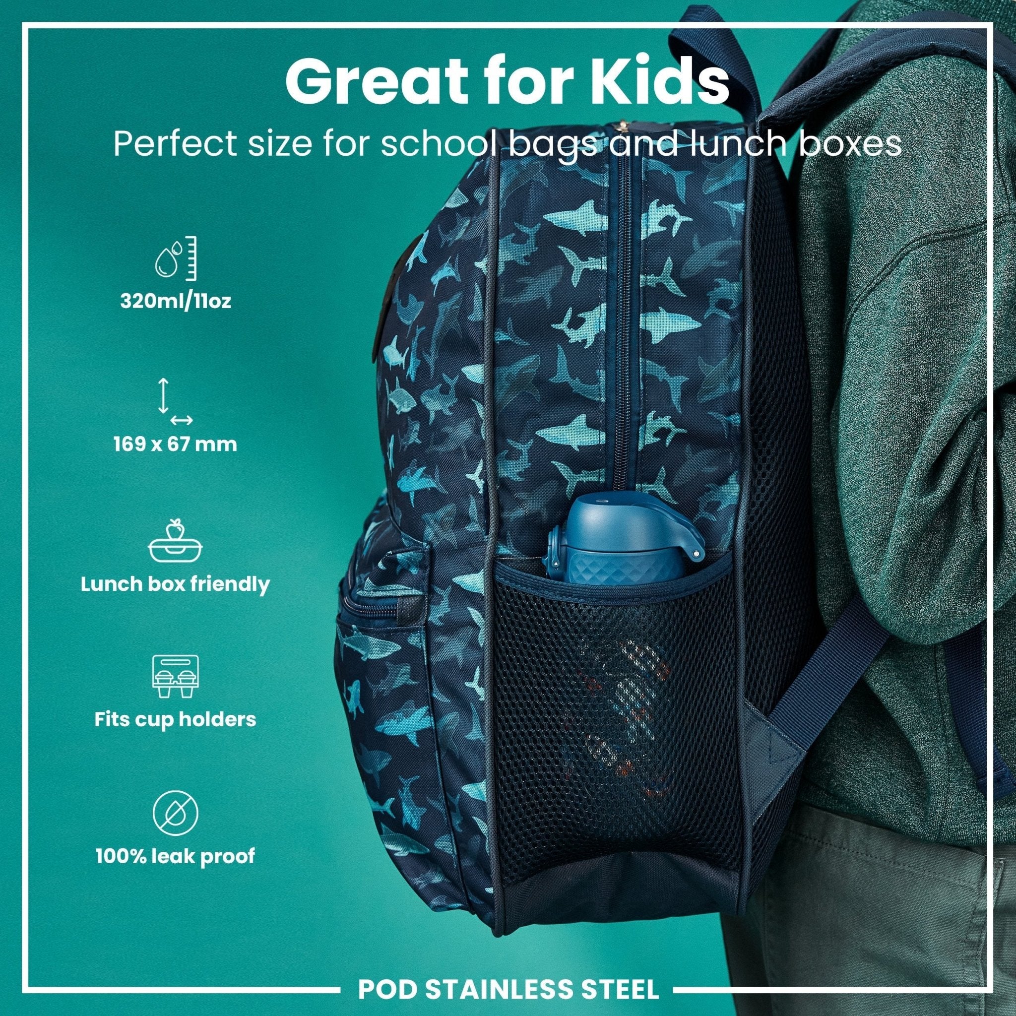 ION8 leak-proof thermal steel water bottle with insulation, space design, 320ml capacity, ideal for hot and cold drinks.