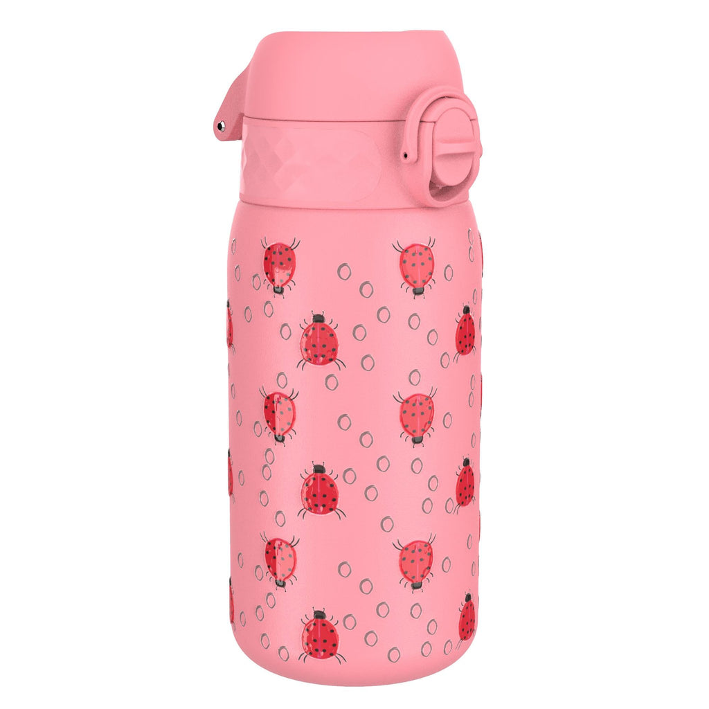 ION8 stainless steel kids water bottle with ladybug design, leak-proof 400ml (13oz) water bottle for children