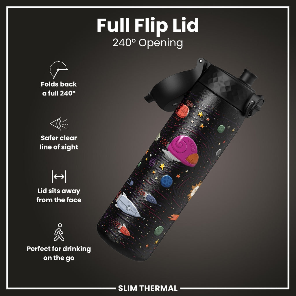 ION8 leak-proof slim thermal water bottle with spaceship design, 500ml insulated steel water bottle for hot and cold drinks