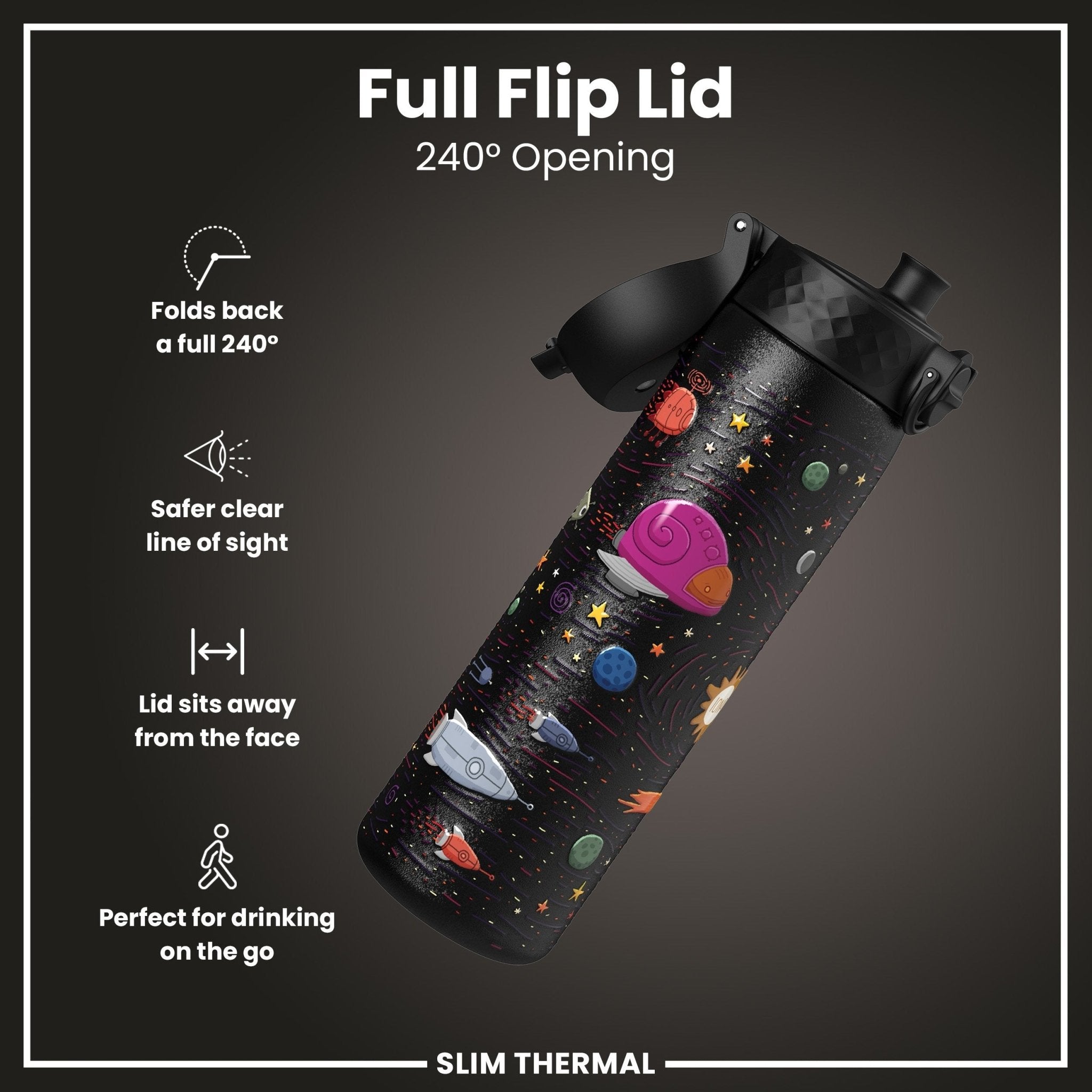 ION8 leak-proof slim thermal water bottle with spaceship design, 500ml insulated steel water bottle for hot and cold drinks