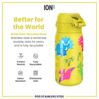 Leak-proof kids' stainless steel water bottle with dinosaur design, 400ml capacity by ION8.