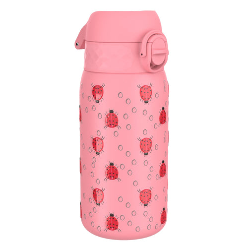 ION8 leak-proof thermal steel water bottle with ladybug design, insulated 320ml (11oz) for hot or cold drinks.