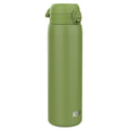 Ion8 leak-proof 1L stainless steel water bottle in khaki green, durable and portable for outdoor hydration.