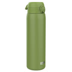 Ion8 leak-proof 1L stainless steel water bottle in khaki green, durable and portable for outdoor hydration.