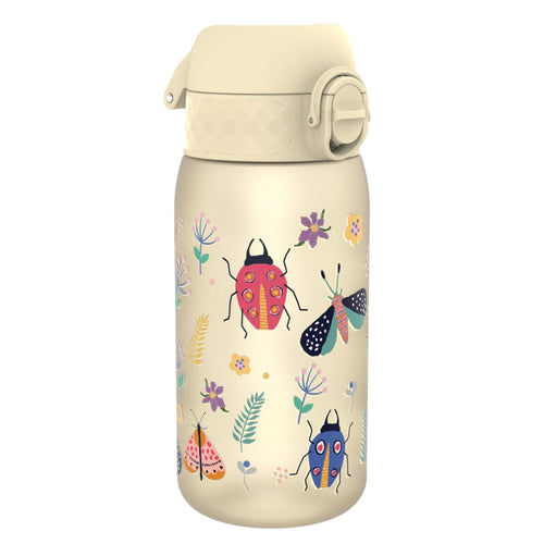 Ion8 Leak Proof Kids Water Bottle with Bugs Life design, 350ml recyclable Recyclon water bottle showing colorful cartoon bugs