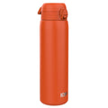 ION8 stainless steel 1-liter water bottle in Hearty Orange, leak-proof design, durable and ideal for outdoor hydration.