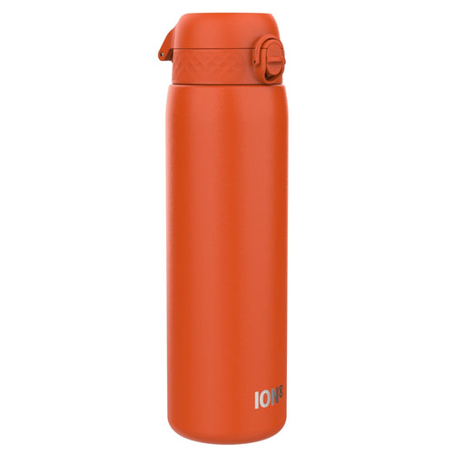 ION8 stainless steel 1L water bottle in hearty orange, leak-proof design, durable and perfect for hot or cold drinks.