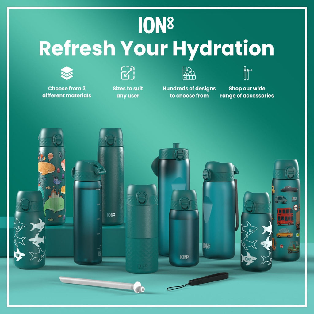 Ion8 leak-proof slim thermal steel water bottle, 500ml insulated water bottle with automotive design, durable and portable.