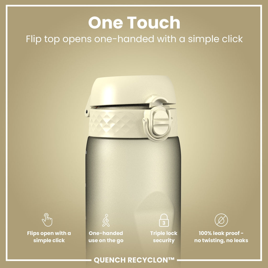 Ion8 Leak Proof 1L Recyclon water bottle in creamy white, durable and eco-friendly for hydration on the go.