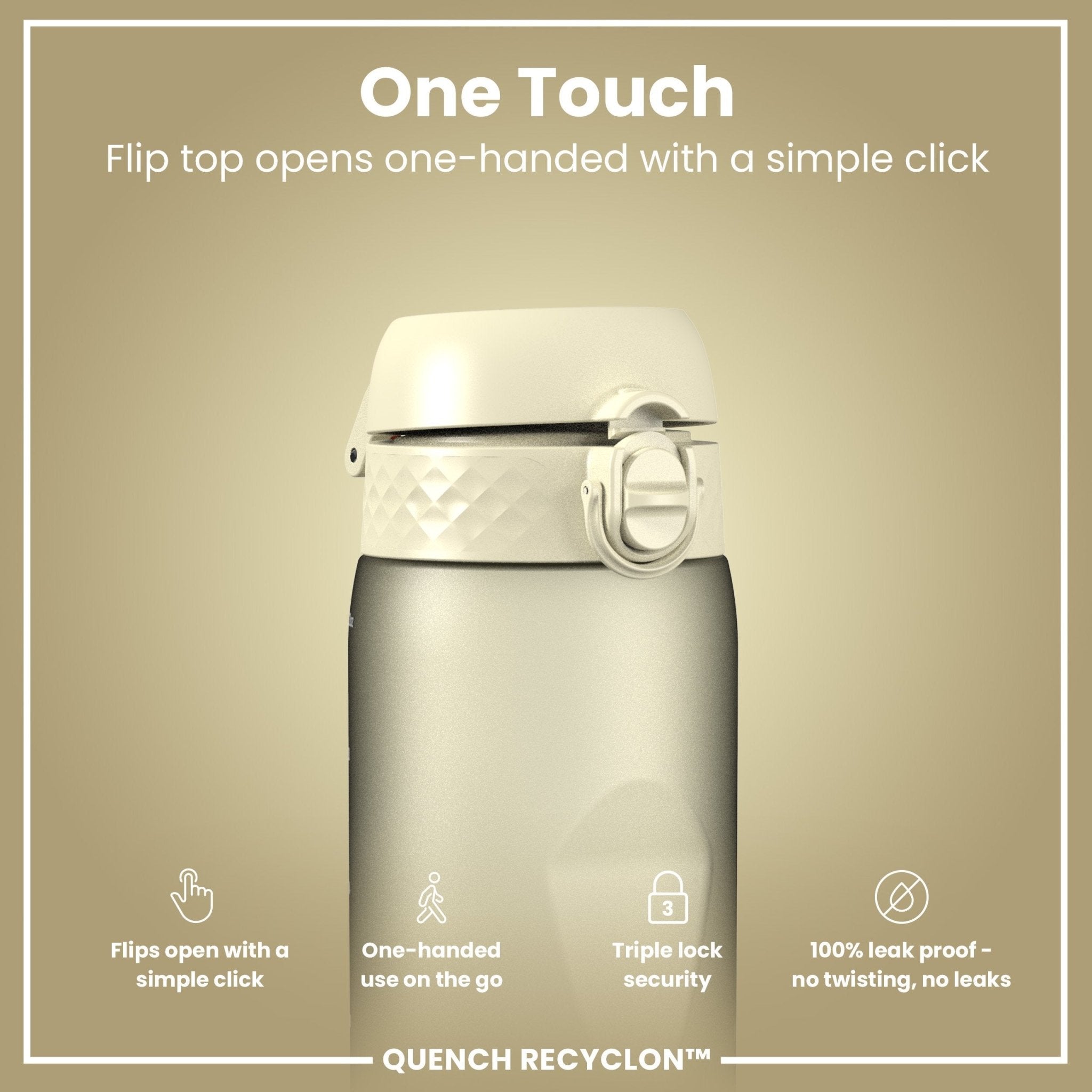 Ion8 Leak Proof 1L Recyclon water bottle in creamy white, durable and eco-friendly for hydration on the go.