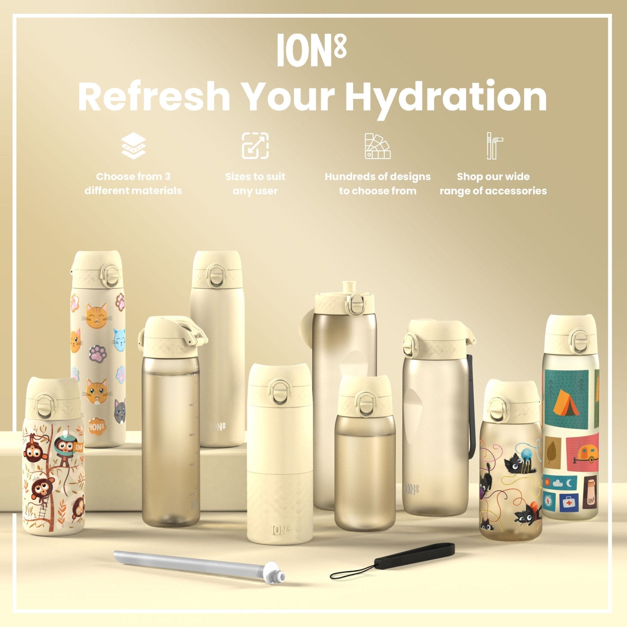 ION8 Recyclon 1-liter leak-proof water bottle in creamy white, durable and eco-friendly for everyday hydration.