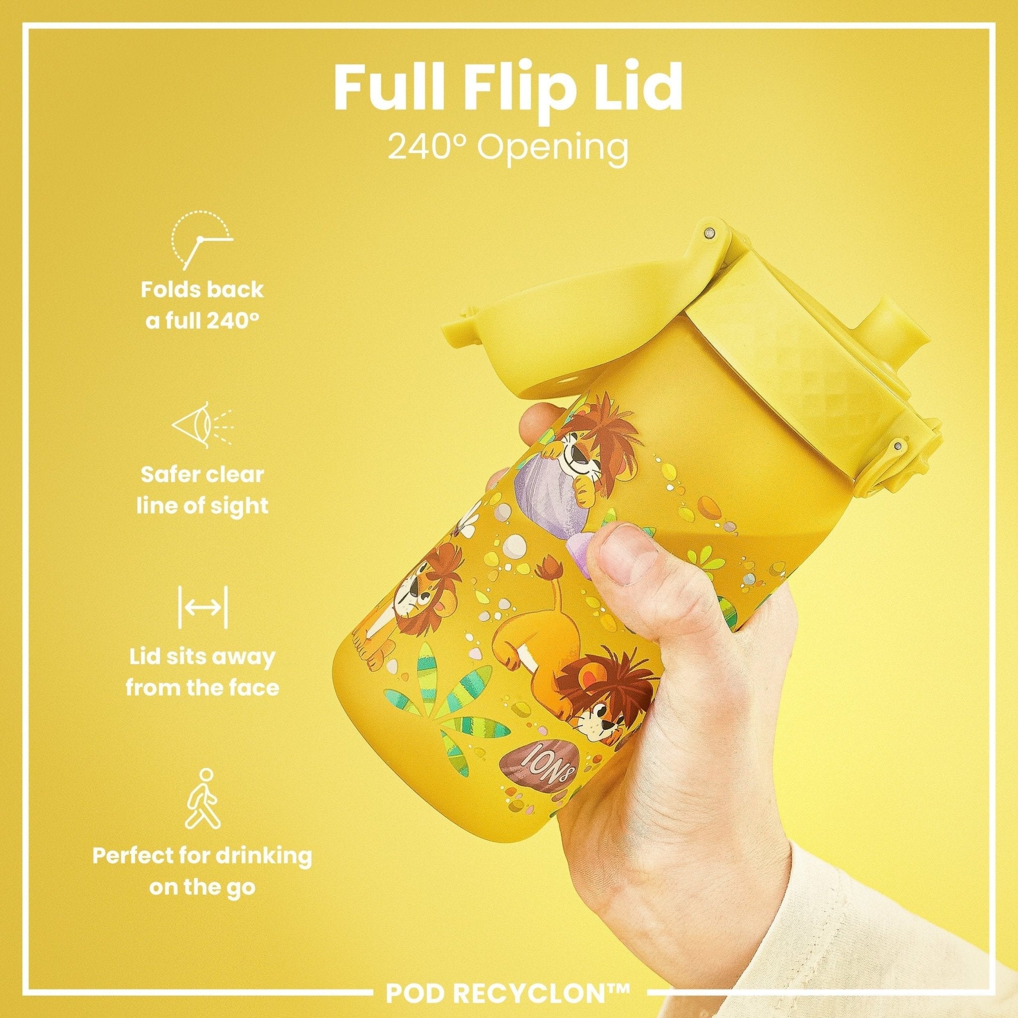 Ion8 Leak Proof Kids Water Bottle with Baby Lions design, 350ml Recyclon water bottle for children, sturdy and eco-friendly.