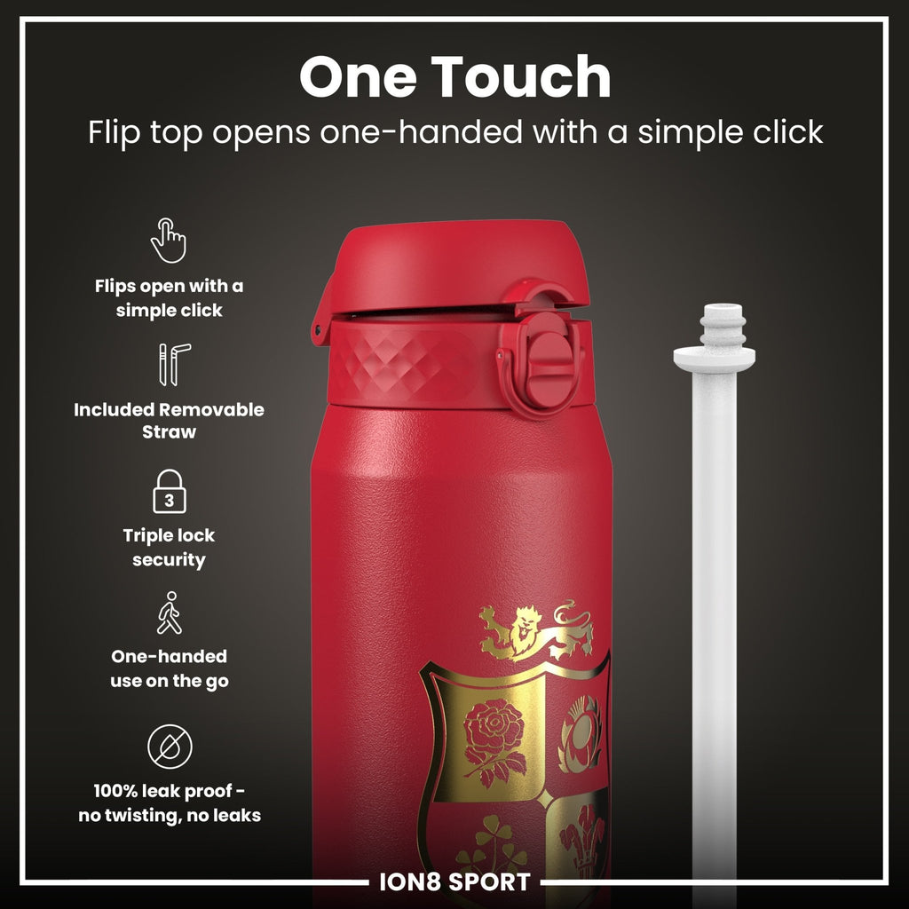 British & Irish Lions Lions X ION8 insulated steel water bottle in Sea of Red, 750ml, with a sleek design and durable construction.
