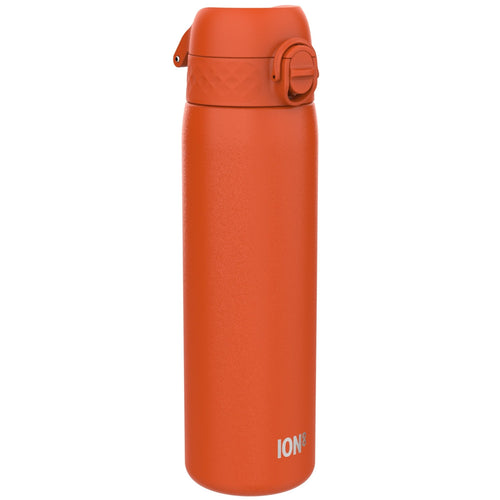 Ion8 leak proof slim stainless steel water bottle in hearty orange, 600ml (20oz), designed for durable hydration on the go.
