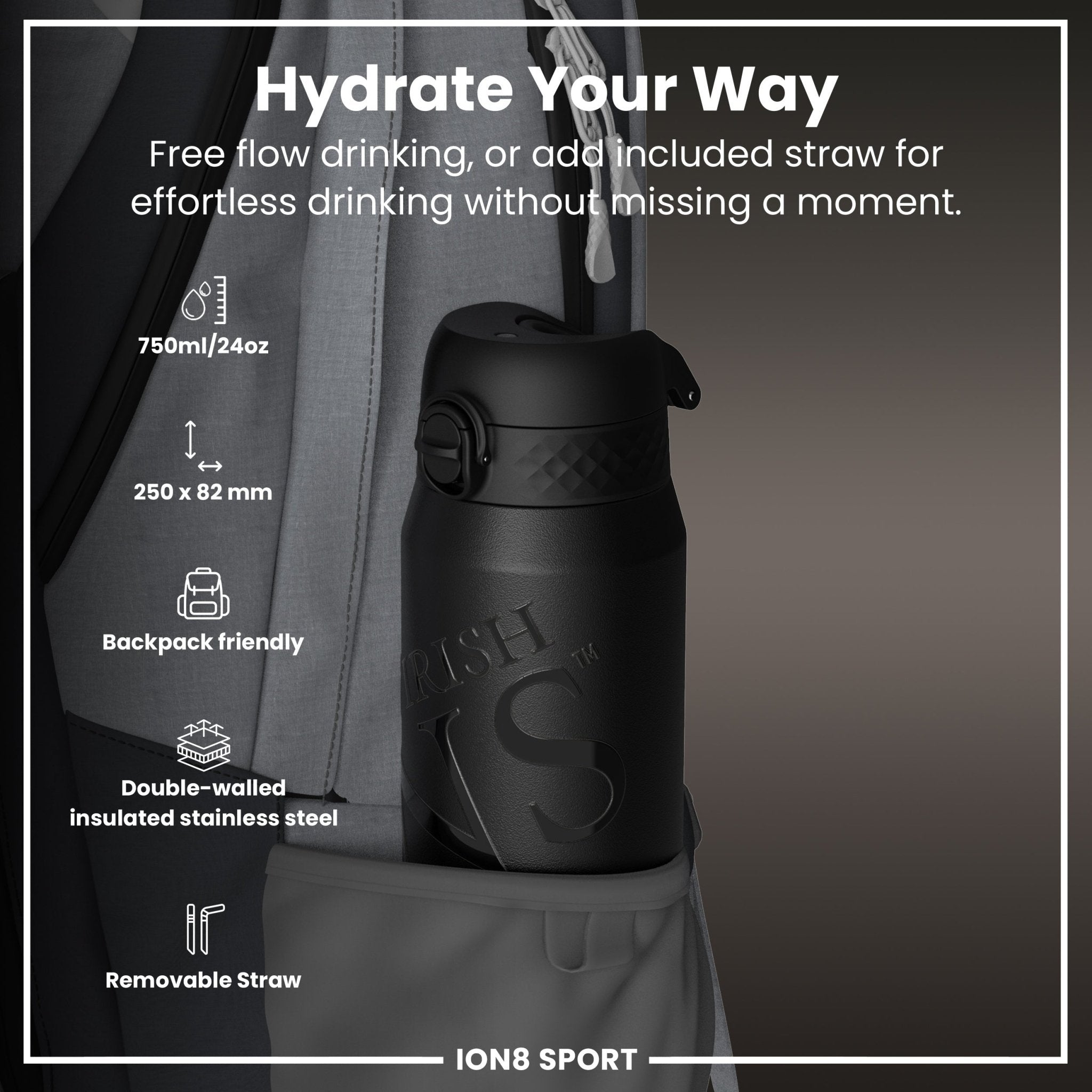 British & Irish Lions ION8 insulated steel water bottle, 750ml, with Lions logo, durable and leak-proof for hydration on the go.