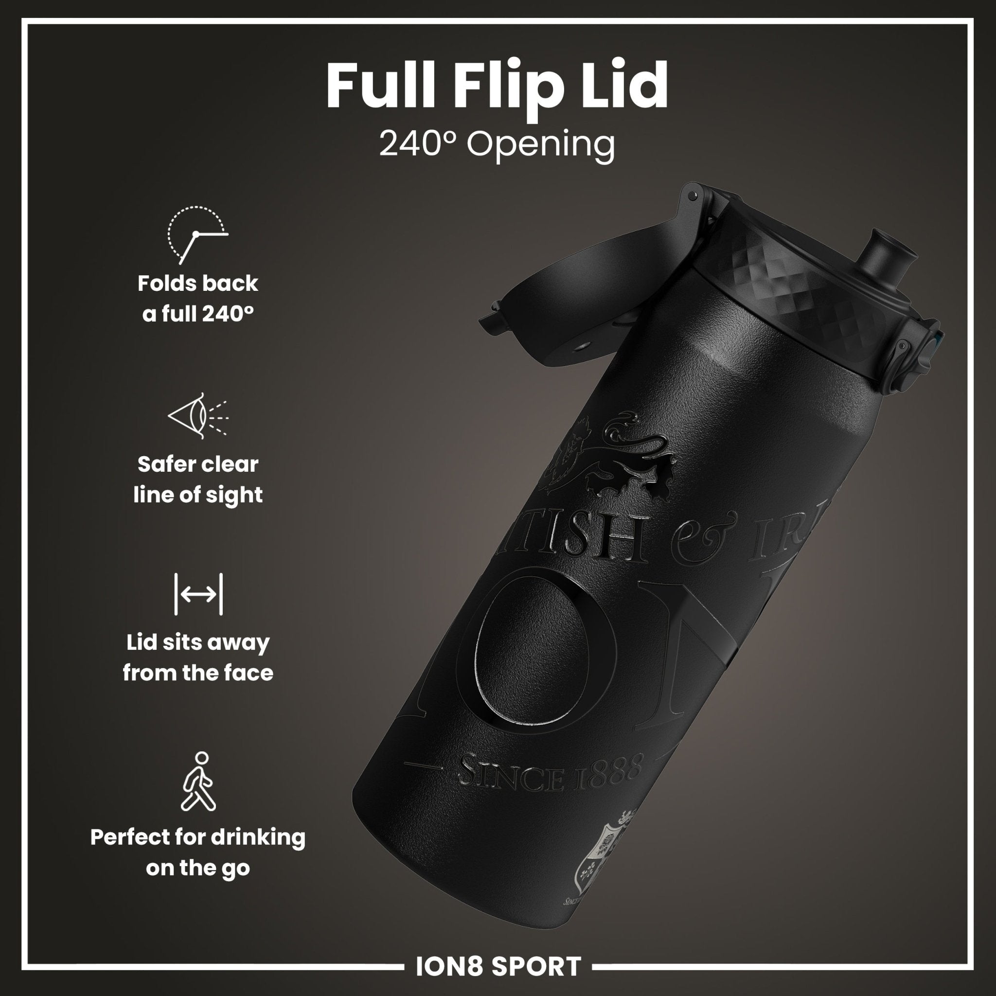 British & Irish Lions ION8 insulated steel water bottle, 750ml, with Lions logo, durable and leak-proof for active use