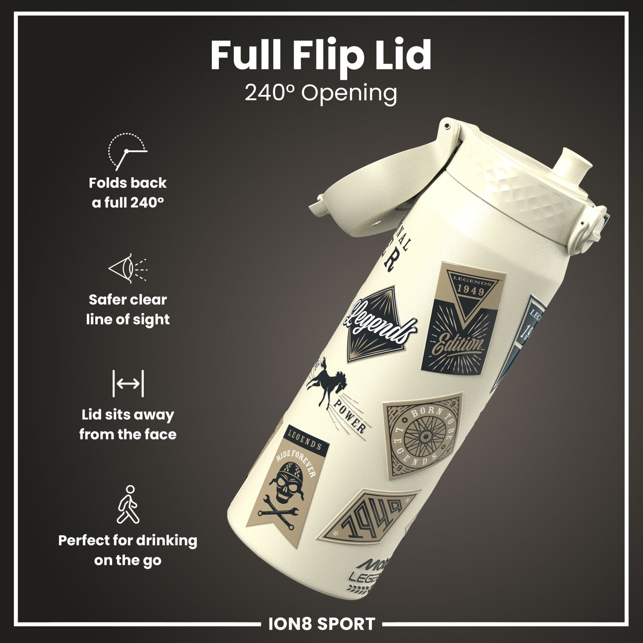 ION8 MotoGP x Insulated Steel Water Bottle, 750ml, featuring MotoGP Classic Legends design, with a sleek stainless steel finish.