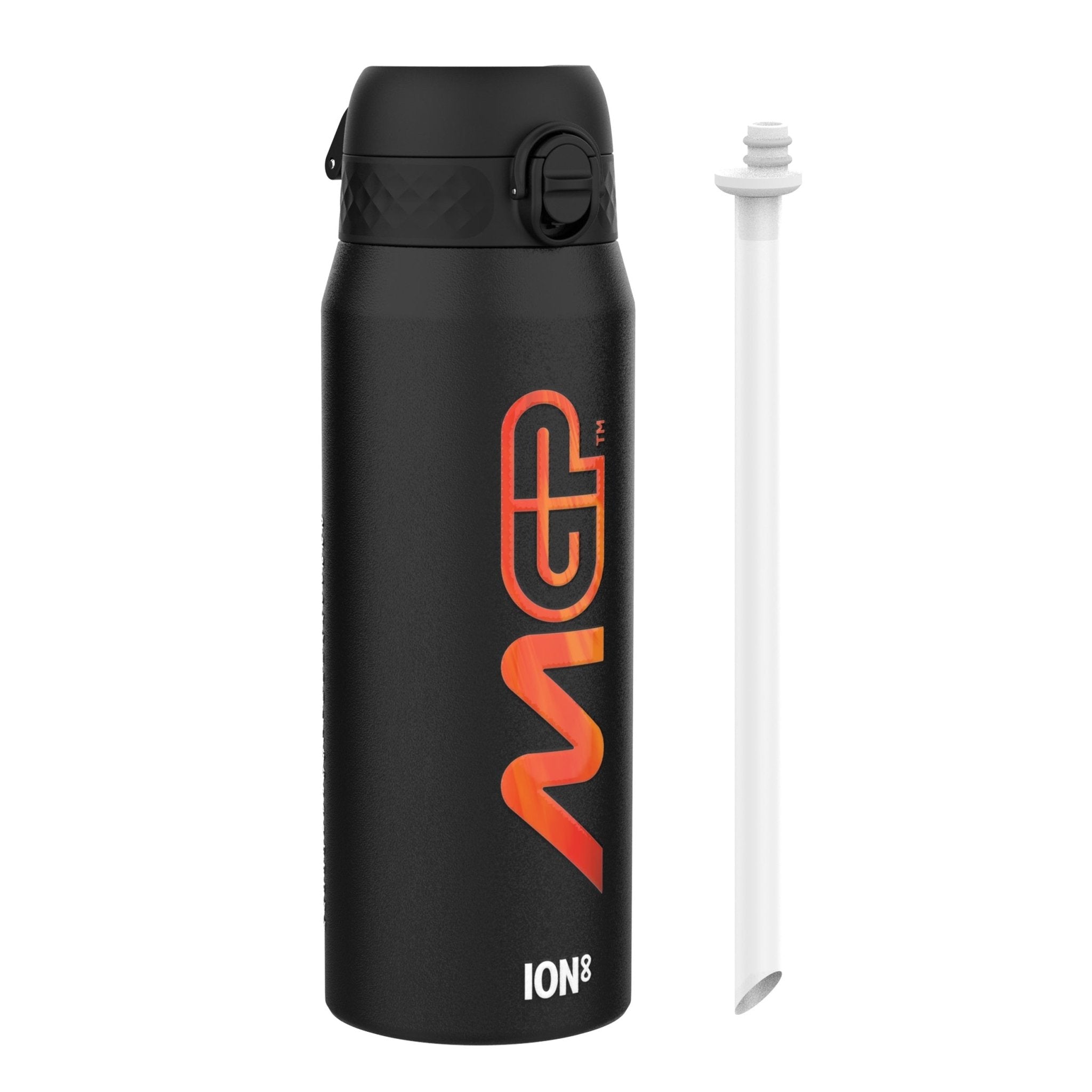 ION8 insulated steel water bottle featuring MotoGP branding, 750ml (24oz) capacity, with a sleek design and secure lid.