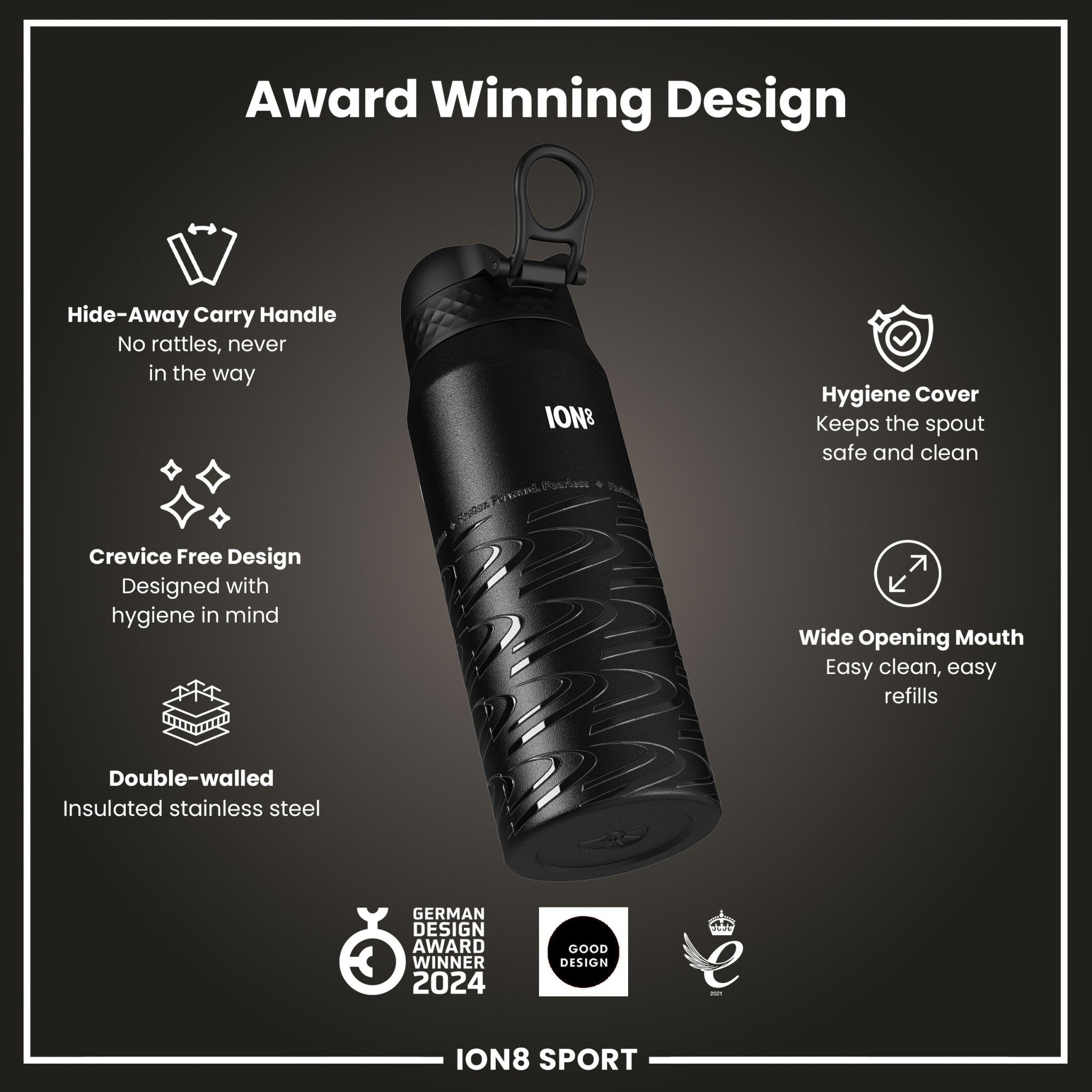 ION8 MotoGP x Insulated Steel Water Bottle, 750ml, with MotoGP Lean design, durable stainless steel, keeps drinks cold or hot.