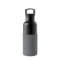 Black metallic grey 16 oz HYDY bottle with a sleek design, featuring a durable cap and ergonomic shape for easy use.