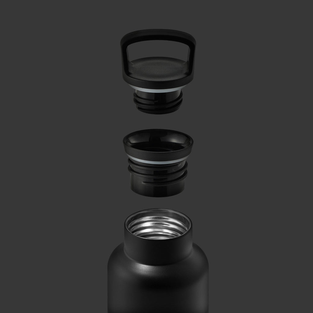 Black metallic grey 16 oz HYDY bottle with a sleek, modern design and ergonomic shape for everyday use.