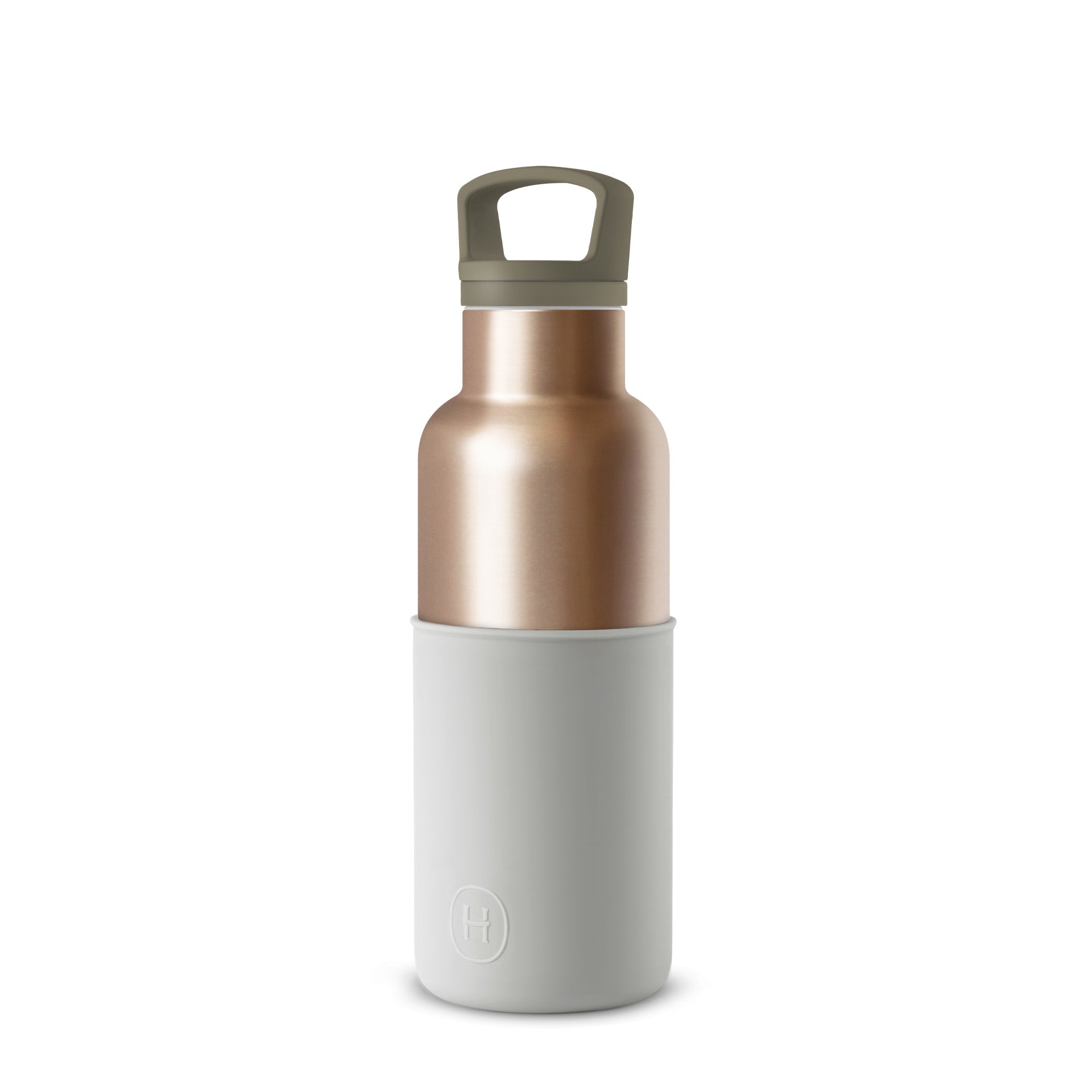 Metallic fir-colored bottle by HYDY, cloudy grey finish, 16 oz capacity, with a sleek and modern design.
