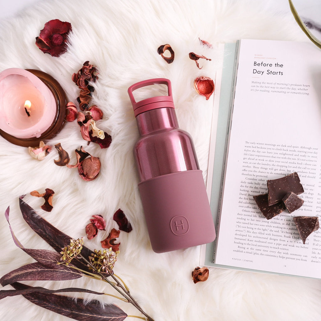 HYDY Rose Gold-Dusty Rose 12 oz bottle with a sleek design and metallic finish, showcasing the elegant color and branding.