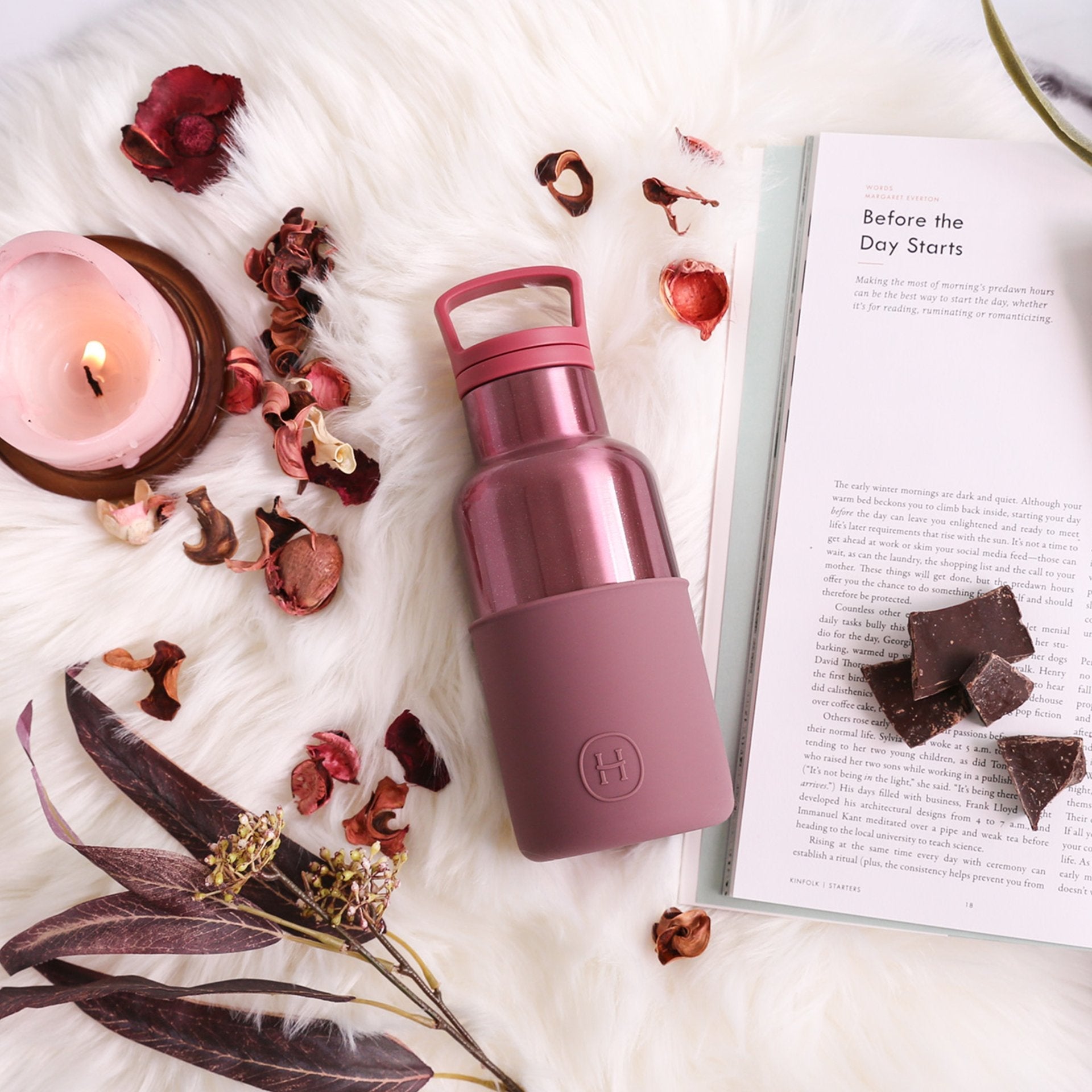 HYDY Rose Gold-Dusty Rose 12 oz bottle with a sleek design and metallic finish, showcasing the elegant color and branding.