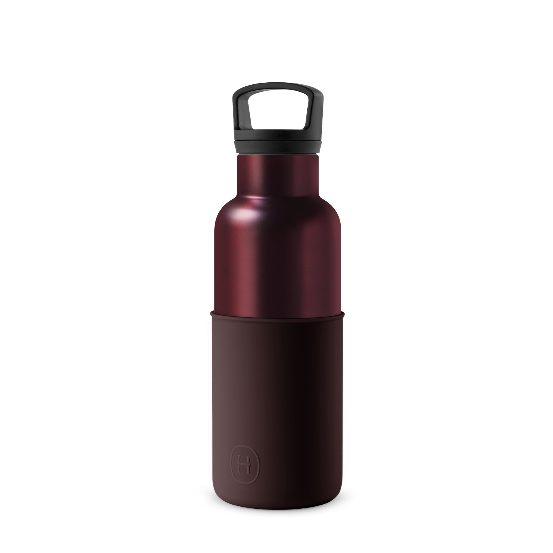 HYDY Burgundy-Black Cherry 16 oz bottle with dark cherry liquid inside, showcasing a sleek glass bottle design.
