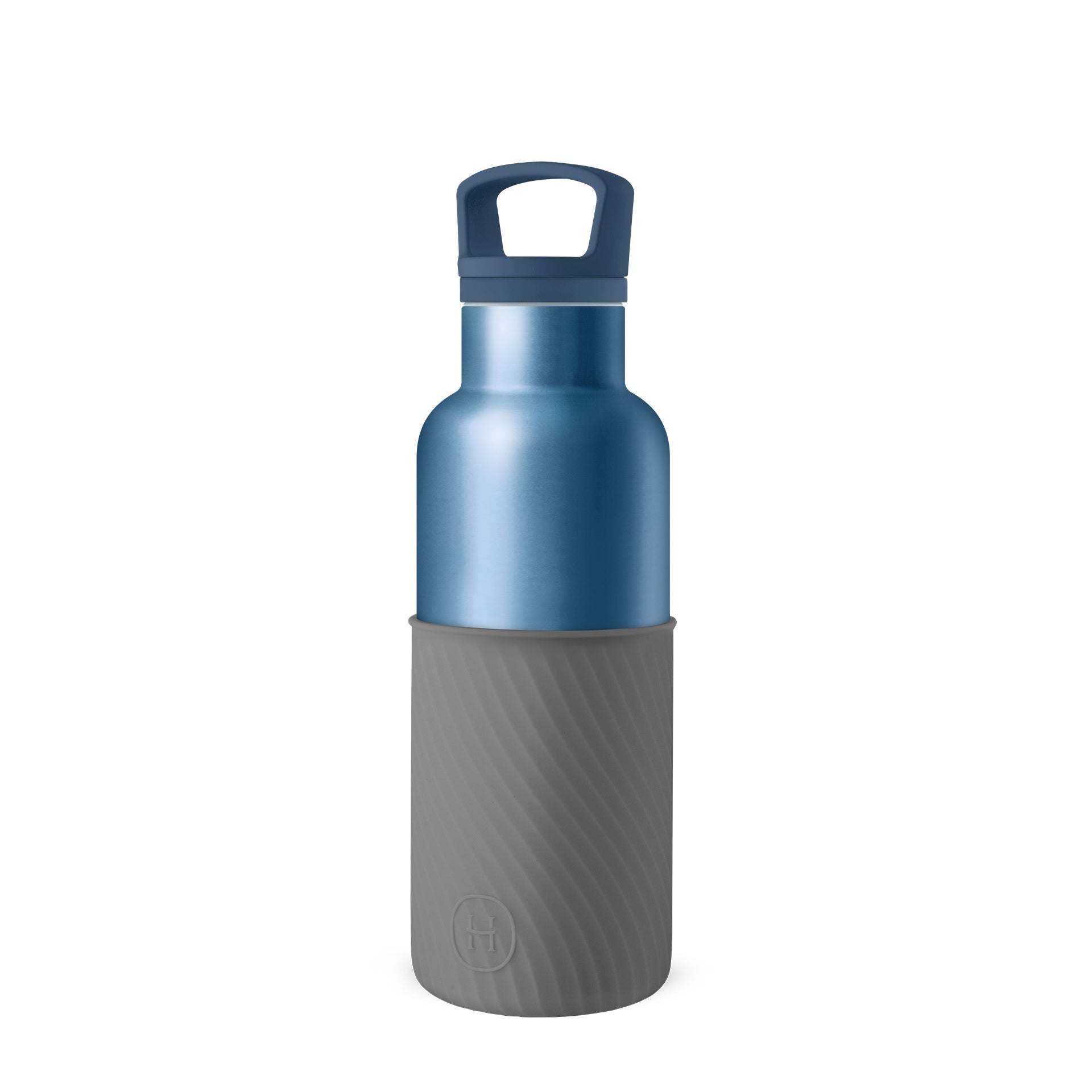HYDY Sapphire metallic grey 16 oz bottle with a sleek, durable design and metallic finish, ideal for beverages or hydration.