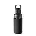 Charcoal-black HYDY 20 oz bottle with a sleek design and secure lid, ideal for hydration and outdoor use.
