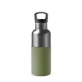 Titanium grey and army green HYDY 16 oz metal water bottle with a sleek, durable design and screw-top lid.