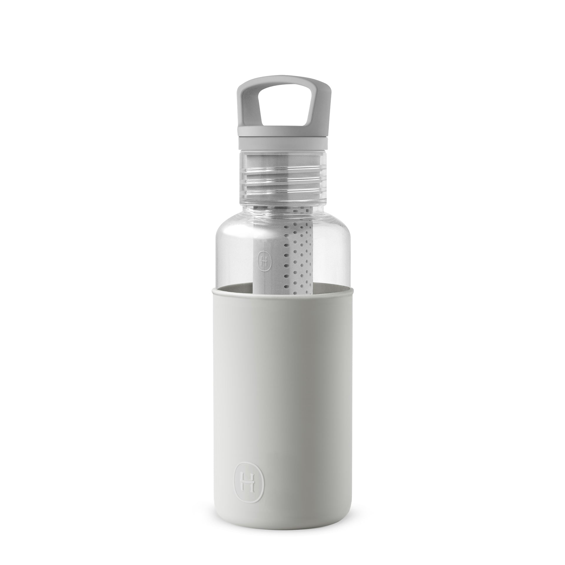 HYDY 20 oz clear and cloudy grey glass bottle showing its sleek design and size for beverages or storage.