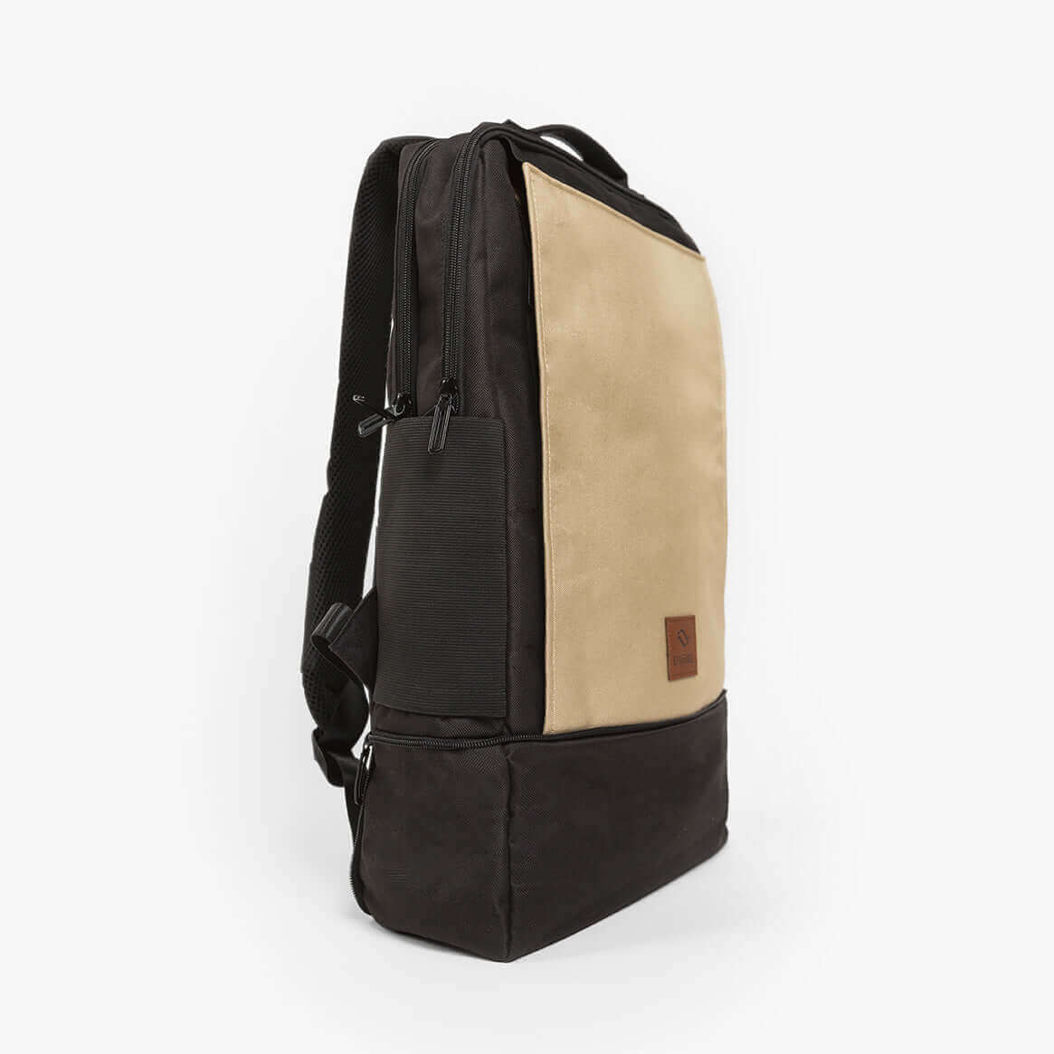 Beige CITYC 2-in-1 travel backpack by DRiiBE, expanded side view showing multiple compartments and adjustable straps.