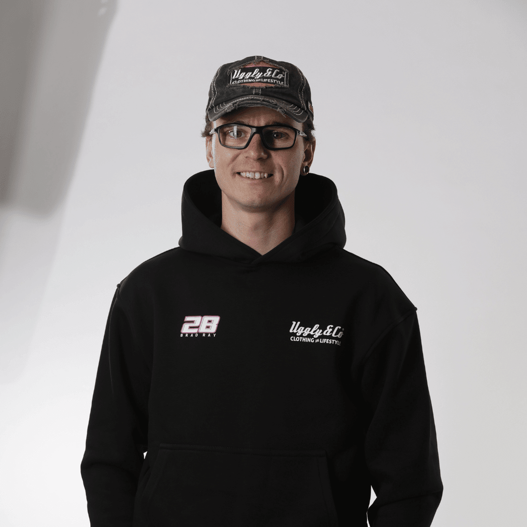 Diamond Trucker Hat by Uggly and Co featuring Bradley Ray #28 logo, classic trucker cap style with mesh back and branded front panel.