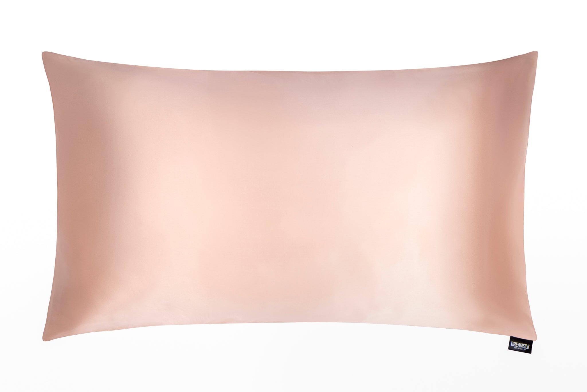Bronze luxury silk pillowcase by DREAMSILK showcasing smooth, shiny silk fabric on a bed.