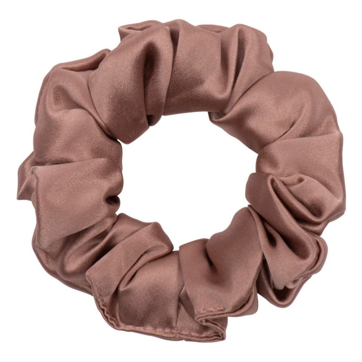 Bronze silk scrunchie from DREAMSILK, regular size, with smooth, shiny silk fabric perfect for gentle hair holding.