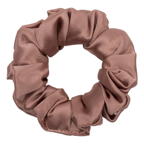 Bronze silk scrunchie from DREAMSILK, regular size, with smooth, shiny silk fabric perfect for gentle hair holding.