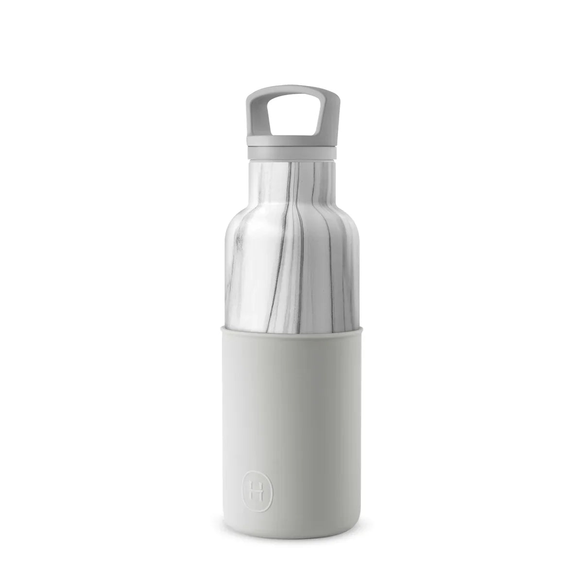 HYDY 16 oz vacuum insulated water bottle in white marble finish, durable stainless steel construction, ideal for keeping drinks hot or cold.