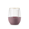 Clear glass with dusty rose and stripe design, 8 oz HYDY product, showcasing the decorative pattern and smooth surface.