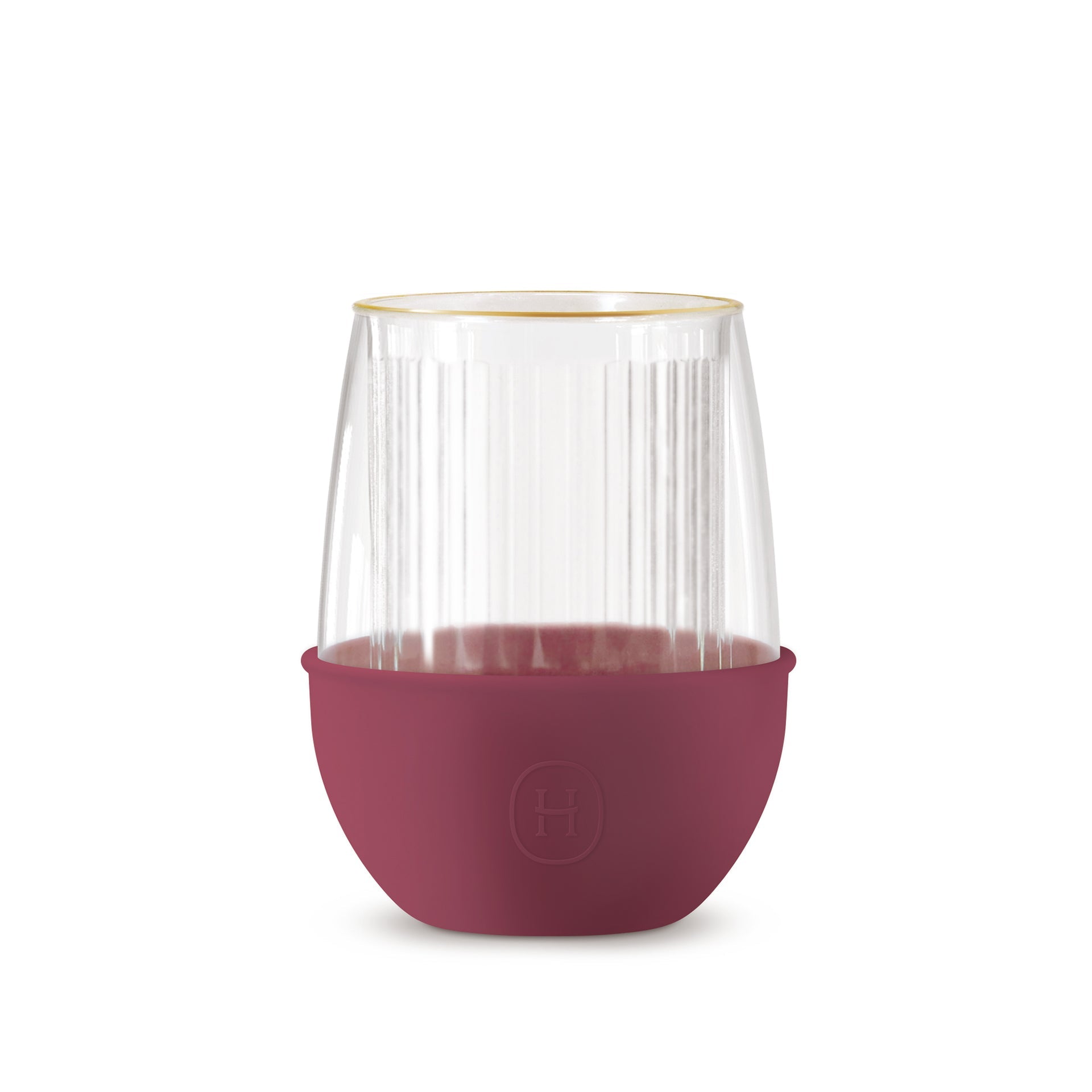 HYDY Stripes & Sangria 8 oz glass with colorful striped design for serving beverages, clear glass with vibrant pattern.