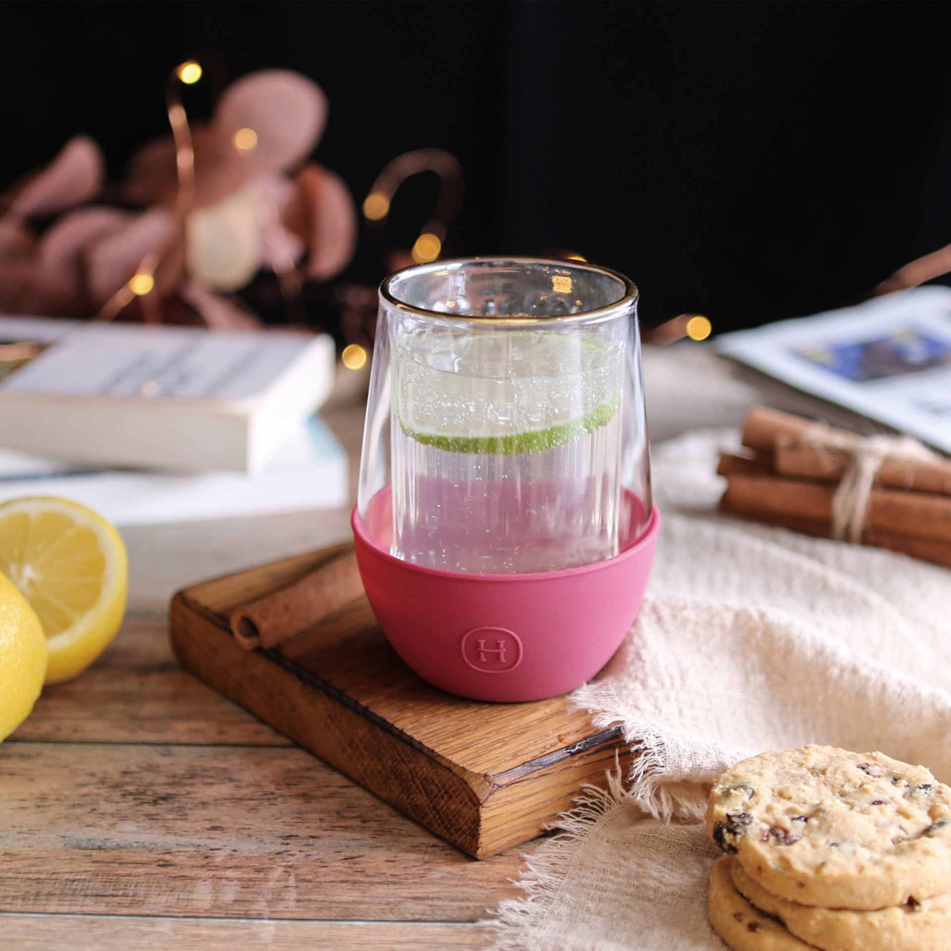 HYDY 8 oz glass featuring bold stripes and sangria-inspired design, perfect for stylish beverage servings.