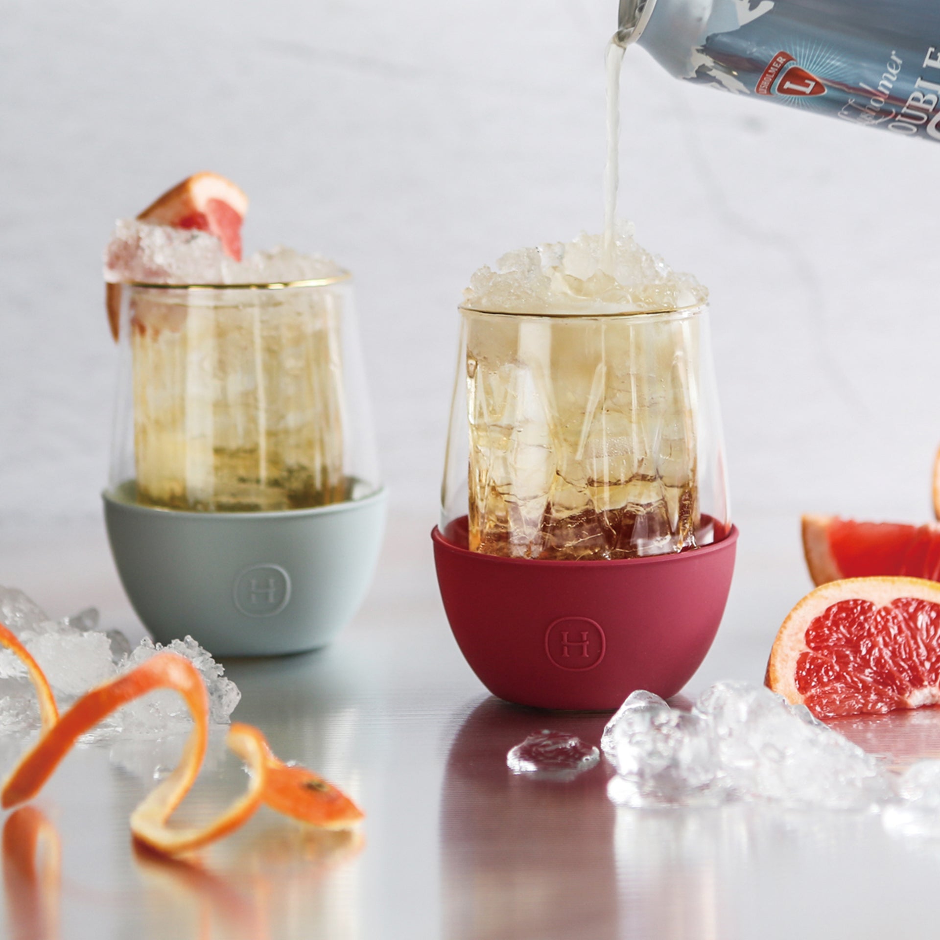 HYDY 8 oz glass with red and white stripes, perfect for sangria or beverages, featuring a stylish, colorful design.