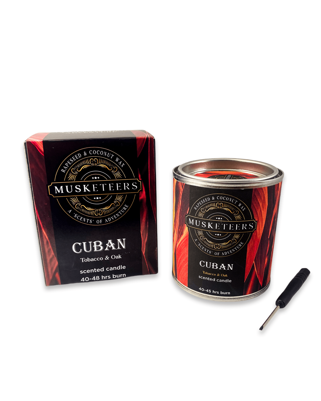 Musketeers Cuban Tobacco Candle UK featuring a masculine tobacco and oak scent in a sleek candle container.