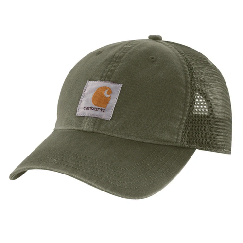 Carhartt 100286 canvas mesh back cap, durable workwear headwear with adjustable strap and breathable mesh panels.