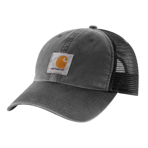Carhartt 100286 canvas mesh back cap, durable workwear headwear with adjustable strap, black with logo embroidery