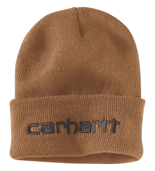 Carhartt knitted insulated beanie hat with logo graphic and cuff, ideal for cold weather, from Workwear Nation Ltd.