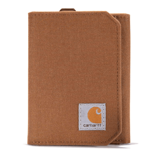 Carhartt nylon duck trifold wallet with multiple card slots and cash compartment, branded by Workwear Nation Ltd.