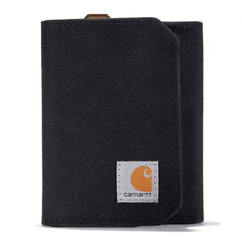 Carhartt nylon duck trifold wallet with multiple card slots and cash compartment on a plain background