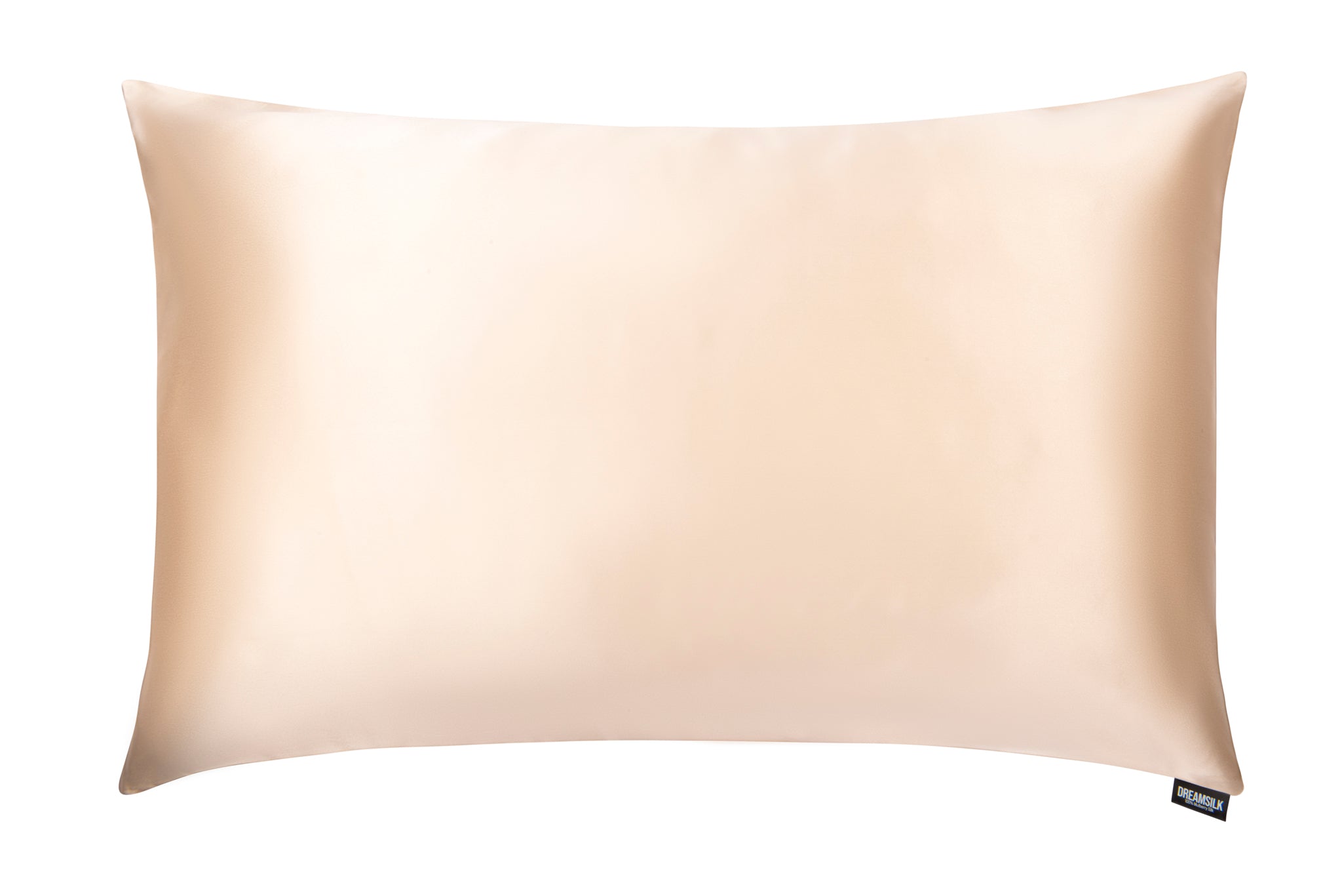 DREAMSILK luxury silk pillowcase in champagne color, smooth and shiny fabric for soft, comfortable sleep.